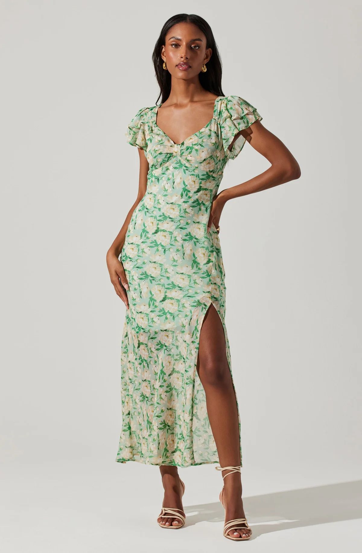 Maisy Floral Flutter Sleeve Midi Dress | ASTR The Label (US)