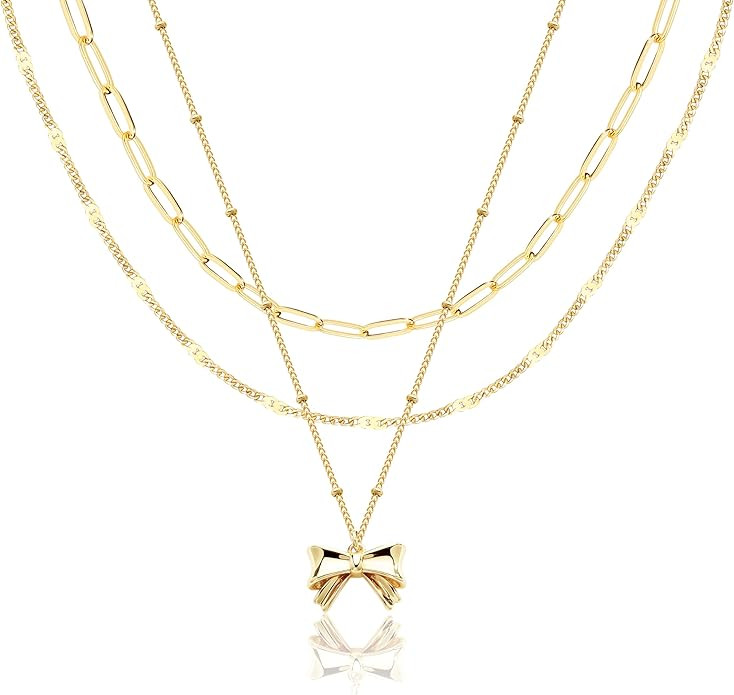 Layered Gold Necklaces for Women, Stackable Dainty 14K Gold Silver Plated Trendy Simple Heart Dia... | Amazon (US)