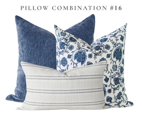 Pillow Combination Set Blue Floral Pillow Designer Pillow | Etsy | Etsy (US)
