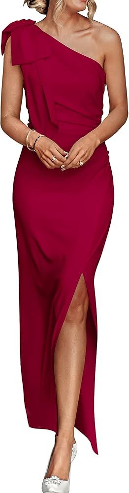 PRETTYGARDEN Women's Summer One Shoulder Long Formal Dresses Sleeveless Ruched Bodycon Wedding Gu... | Amazon (US)