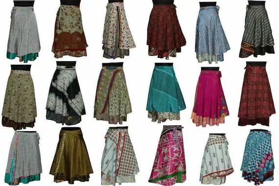Indian Vintage Double Layer Silk Skirt Wrap around Skirt Magic Wrap Skirt (Assorted Colors) | Etsy (US)
