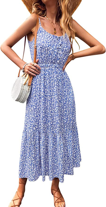 GAOVOT Women's Summer Spaghetti Strap Dresses Boho Floral Sundresses Dress Casual Sleeveless Flow... | Amazon (US)
