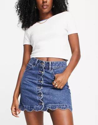 Urban Revivo scallop edge mini skirt in blue | ASOS (Global)