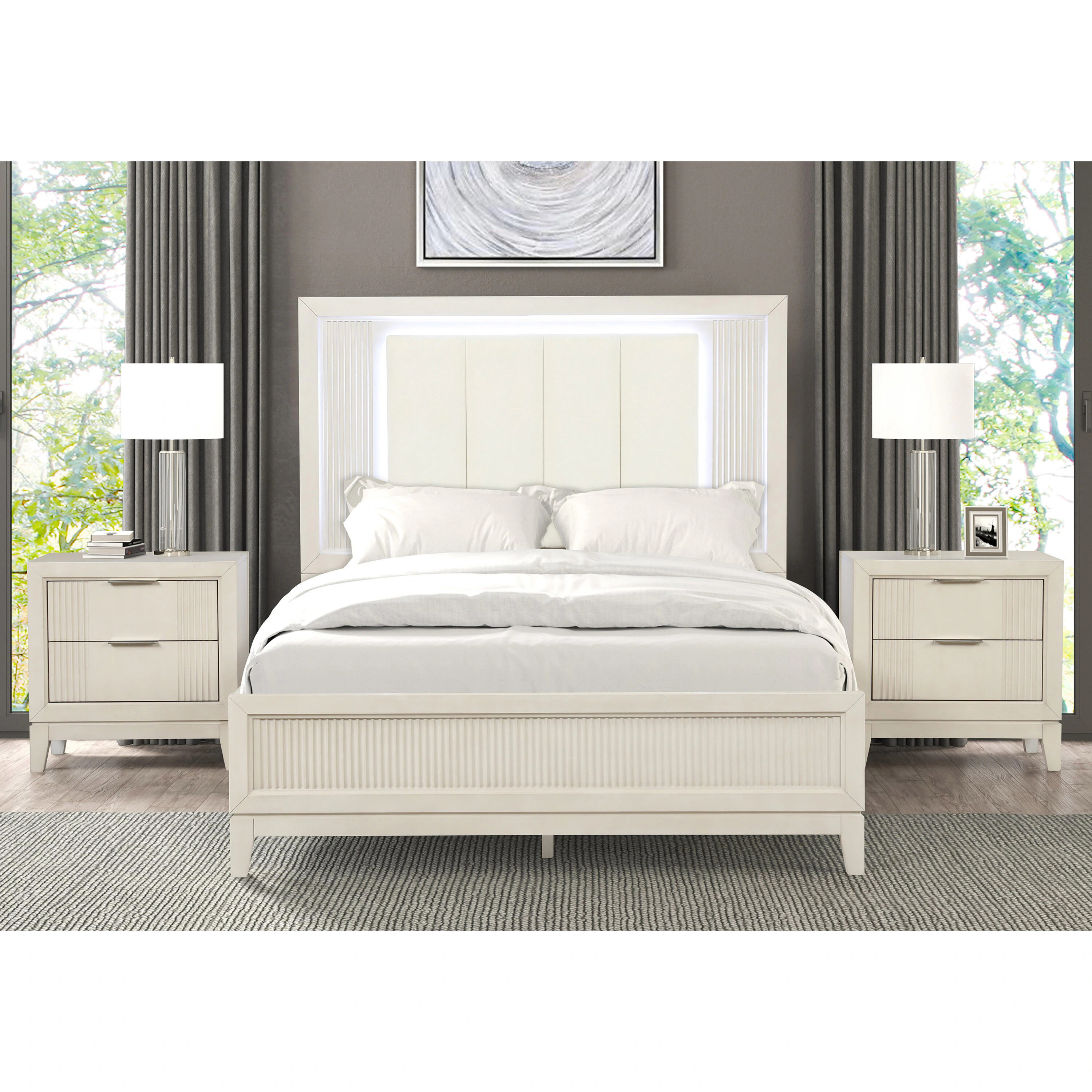 Furniture of America Evander Antique White Queen Bedroom Set | IDFN7700WHQ-2NS | Lowe's