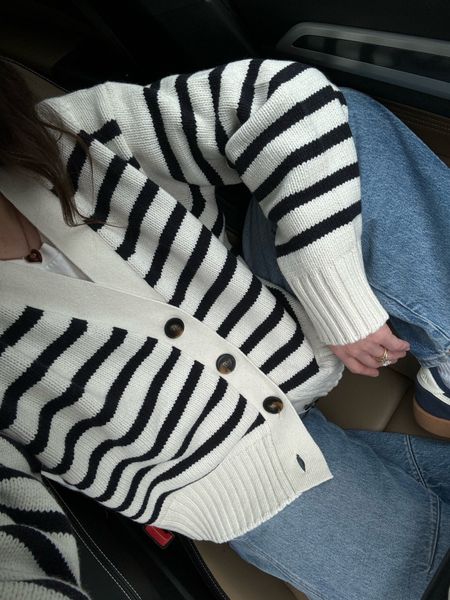 Striped sweater. Horseshoe jeans. Comfy outfit. WFH outfit  

#LTKworkwear #LTKshoecrush #LTKSeasonal