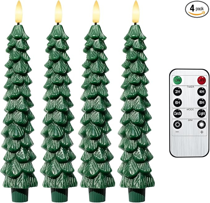 Christmas Tree Candles LED Flameless Taper Candles 4 PCS with Remote and Timer 3D Light, Flickeri... | Amazon (US)