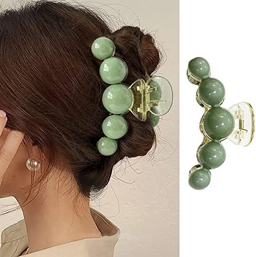 Large Green Pearl Hair Clamps for Women - Elegant Acrylic Hair Crab Clips, Non-Slip Strong Hold f... | Amazon (US)