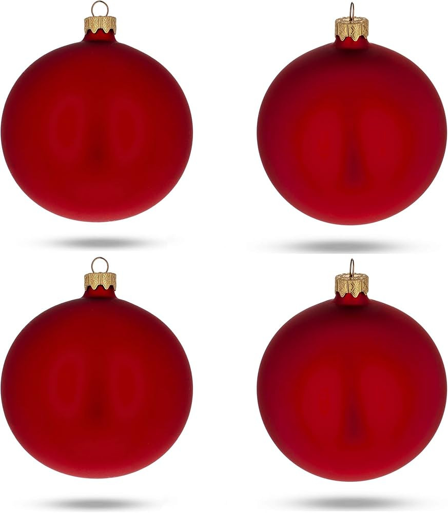 Set of 4 Matte Red Glass Ball Christmas Ornaments 4 Inches | Amazon (US)
