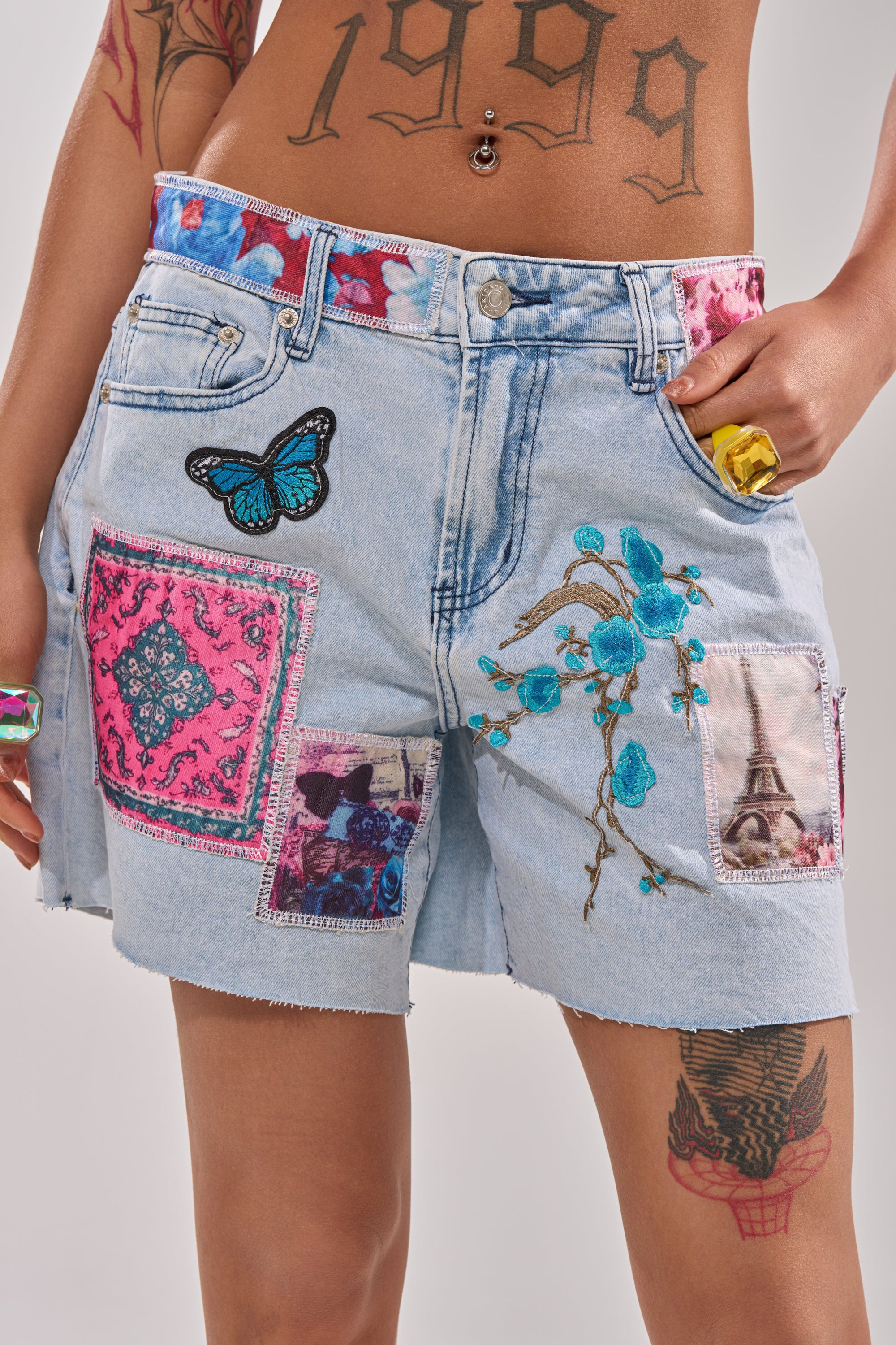GET THE PICTURE PATCHWORK DENIM SHORTS | AKIRA