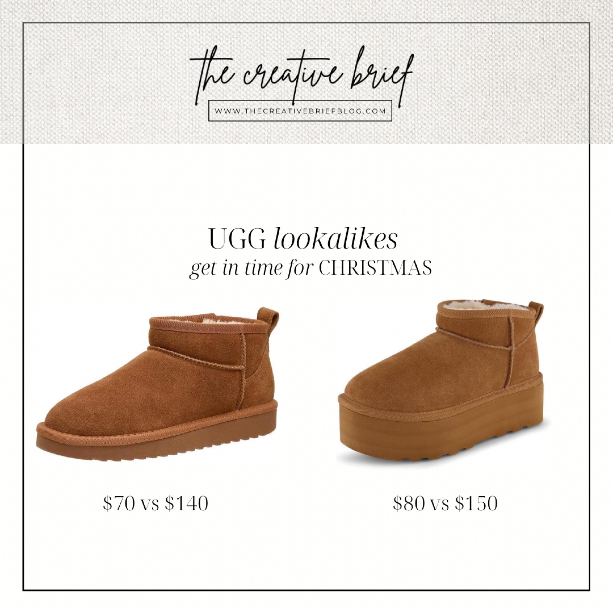 UGG ultra mini lookalikes / dupes 

Gift guide, holiday outfit, stocking stuffers, gifts for her, mens gift guide, gift guide for her, platform Uggs, Christmas outfit, chestnut Uggs 

#LTKshoecrush #LTKGiftGuide #LTKSeasonal