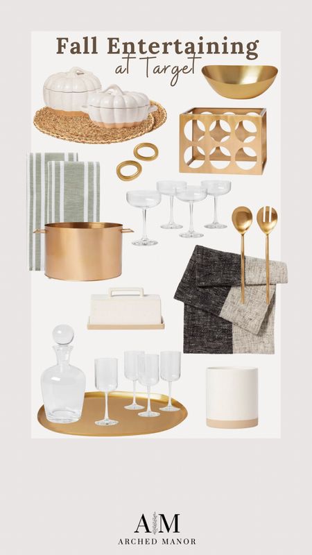 Loving these entertainment pieces for the Fall! Entertain your guests on a budget with these finds for under $50! 
Gold serving tray, gold beverage tub, gold serving utensils, gold wine rack, pumpkin serving bowls, glass drinkware and more! 

#LTKSeasonal #LTKfindsunder50 #LTKhome