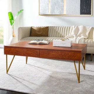 SAFAVIEH Pine Two Drawer Coffee Table - 43.3" x 25.9" x 16.5" - 43.3" x 25.9" x 16.5" - White / Gold | Bed Bath & Beyond