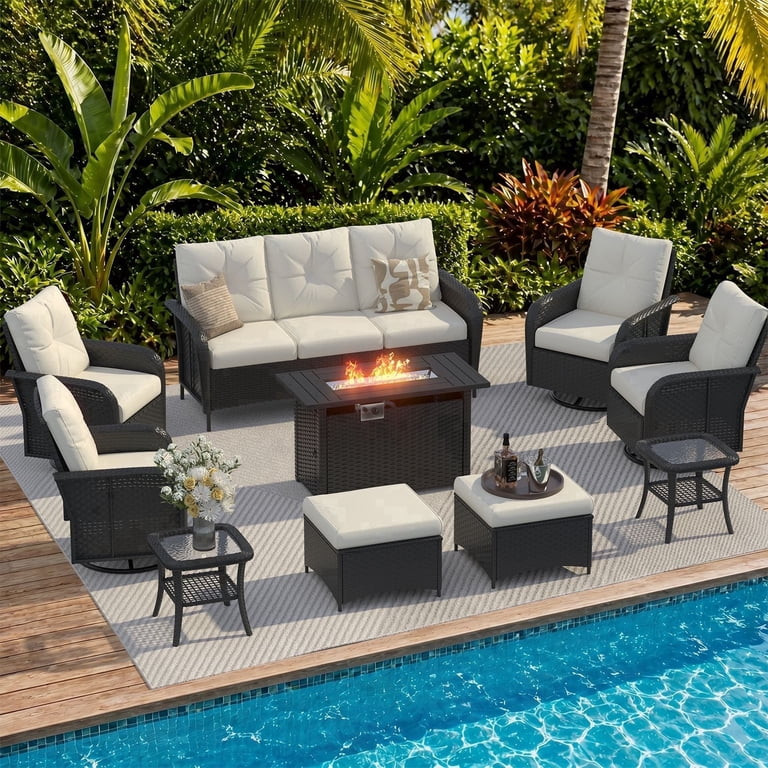 Clouddwell 10 Pieces Outdoor Patio Furniture Set, Rattan Wicker Sectional Swivel Rocker Chairs Se... | Walmart (US)