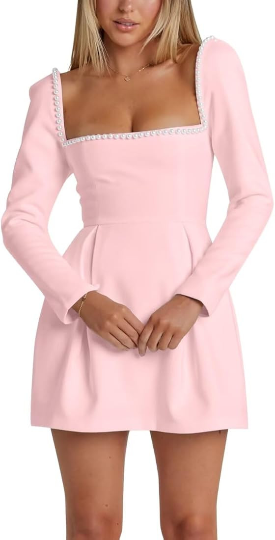 Mini Short Wedding Dress for Bride 2024 Long Sleeves Satin Bridal Shower Dresses Simple Beaded Ho... | Amazon (US)