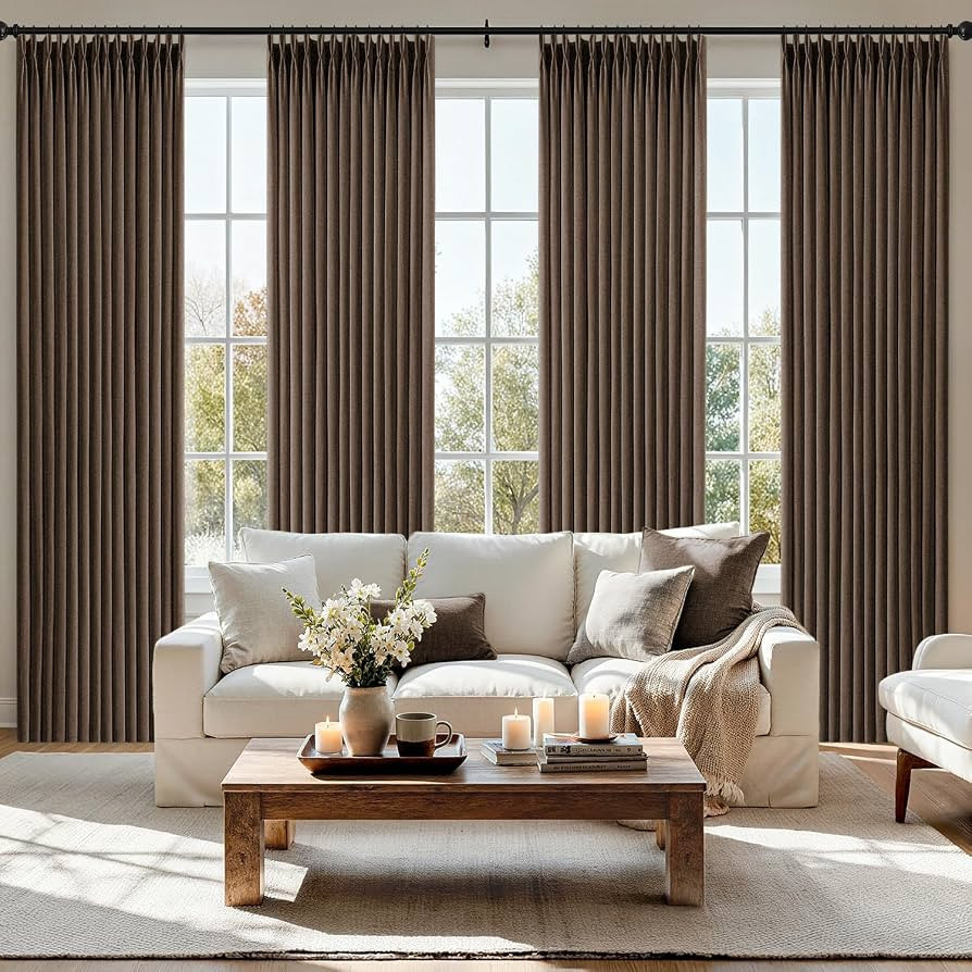 MIULEE Pinch Pleated Linen Curtains 40x102 Inch Dark Brown 4 Panels Set | Amazon (US)