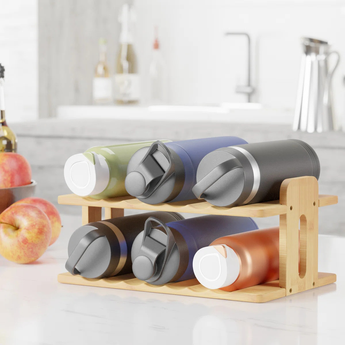 Bamboo 2-Tier Water Bottle Organizer with Labels, Kitchen Pantry Storage Rack for Cup, Wine & Bot... | Wayfair North America