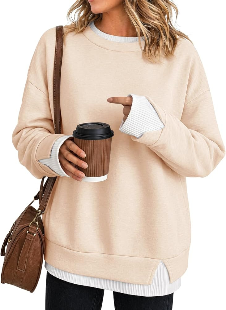 Fisoew Women Crewneck Sweatshirts Long Sleeve Loose Fit Fall Pullover Tops | Amazon (US)