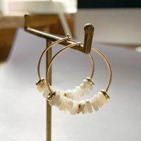 Gold Hoop Earrings White Bridesmaid Shell Hawai Hoops Sterling Silver, Heishi Beaded Earrings, For Women | Etsy (US)