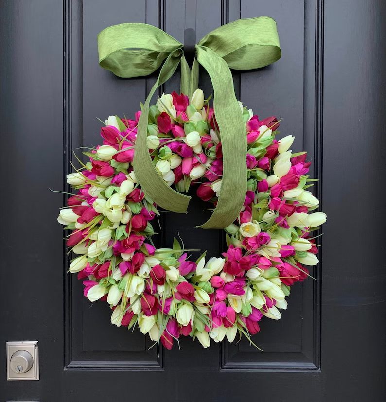 Spring Tulip Wreaths, Tulip Wreaths, Spring Wreaths, Spring Front Door Wreath, Door Wreaths, Moth... | Etsy (US)