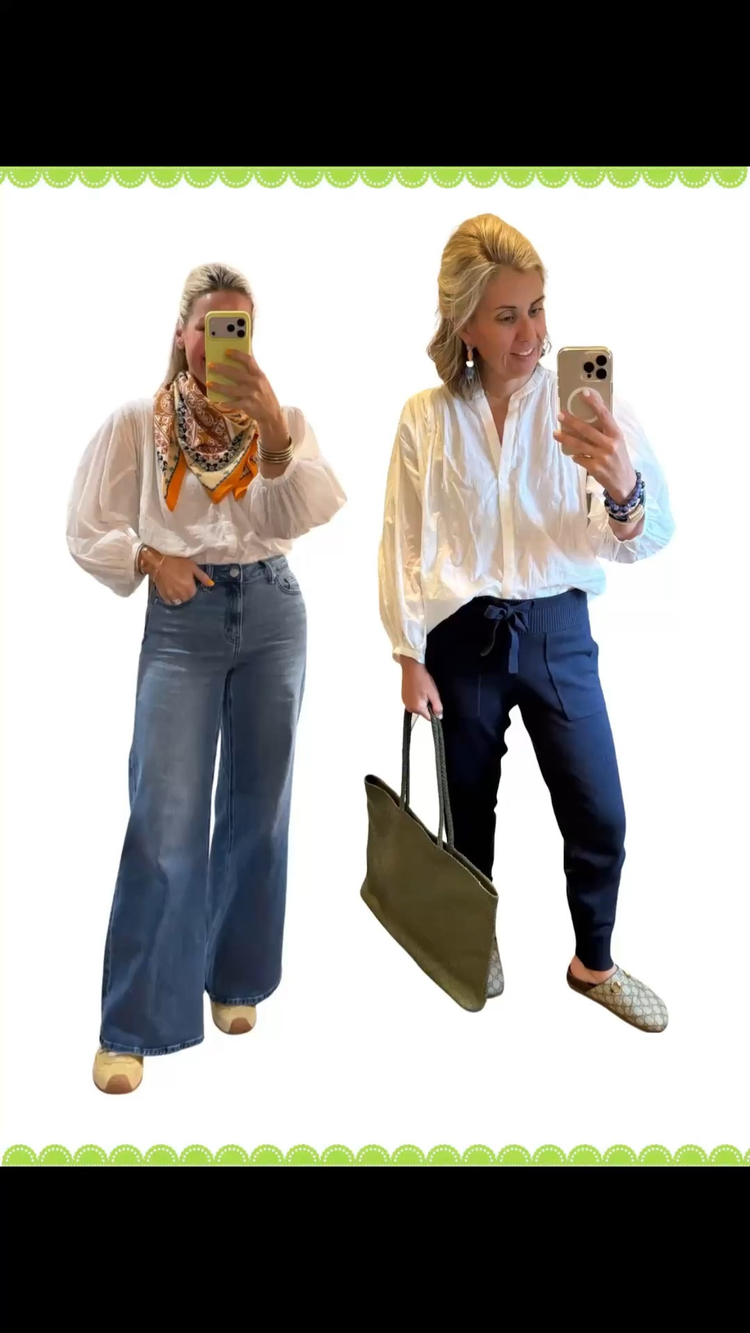 Twinning with @bobbiwiththeeye! We are both wearing the adorable Puff Sleeve Blouse from Target. It’s the cutest white blouse at a fabulous price. ￼I’m wearing an xs in blouse & joggers & 38 in the slides. 

#LTKgrwm #LTKdayinmylife #LTKootd