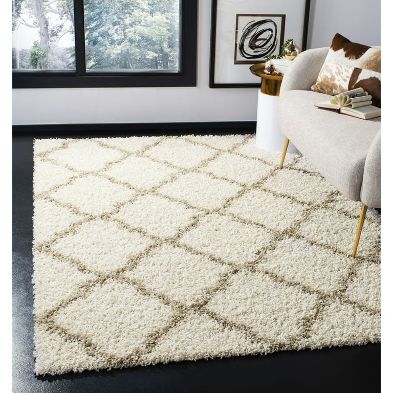 SAFAVIEH Daley Geometric Plush Shag Area Rug, Ivory/Beige, 10' x 14' | Walmart (US)