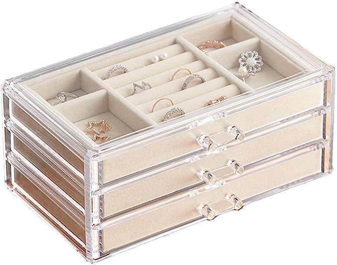 HerFav Jewelry Box for Women with 3 Drawers, Velvet Jewelry Organizer for Earring Bangle Bracelet... | Amazon (US)