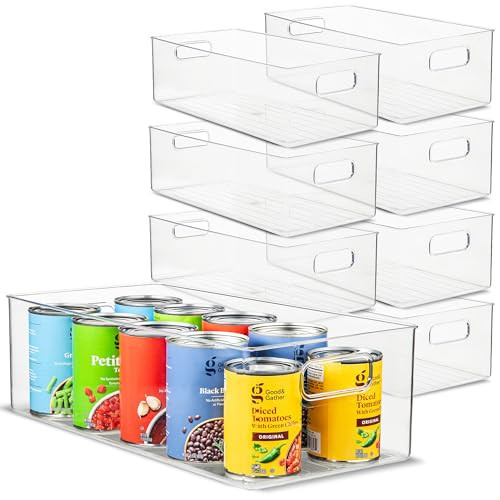 Plastic Food Storage 8 Pack Clear Container Bin with Handles for Organizing Kitchen, Pantry, Refrigerator, Freezer, Pantry, Cabinet, Closet, Bathroom. 16”x8”x5” | Amazon (US)