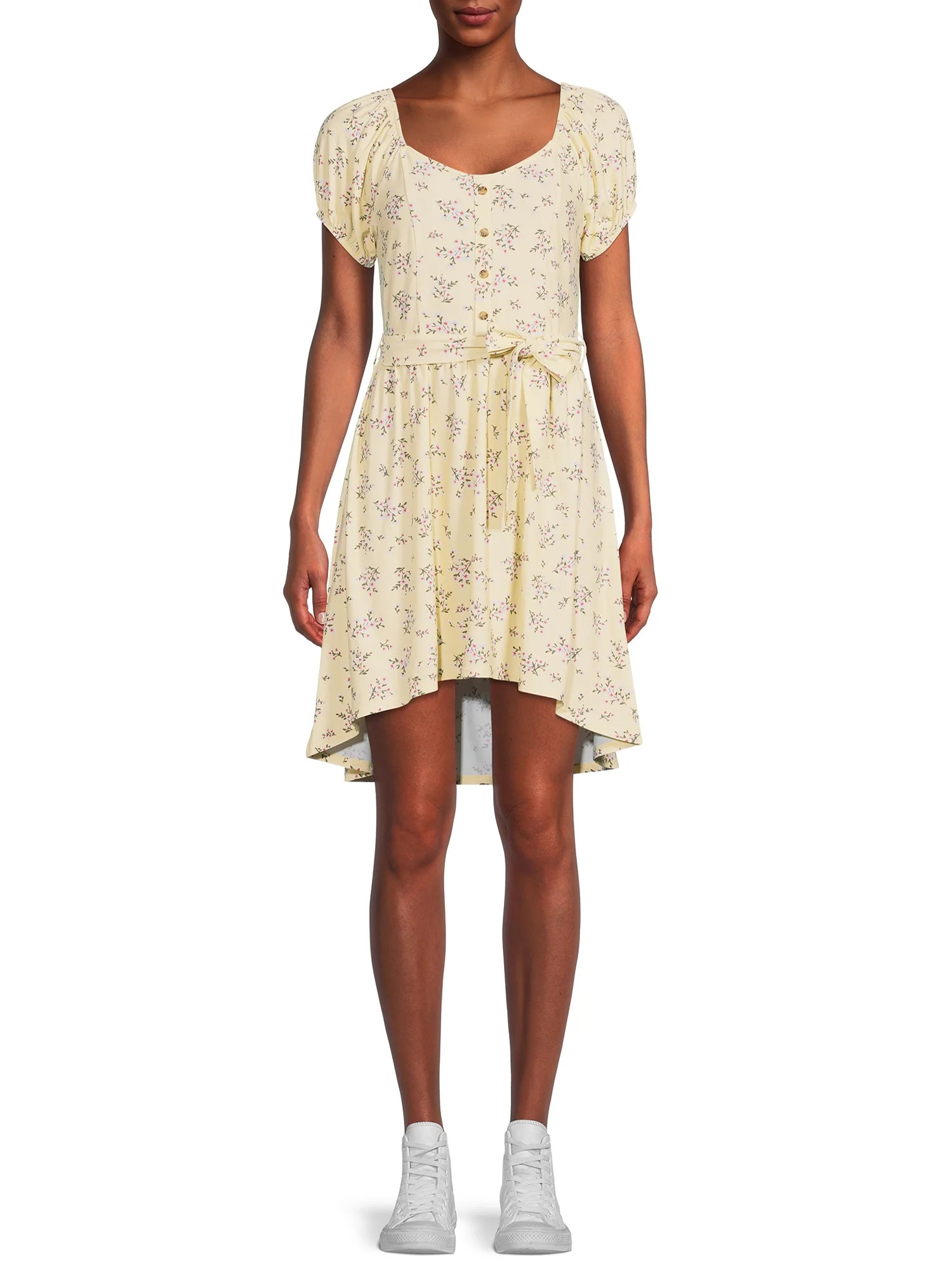 No Boundaries Juniors Peasant Dress with Belt | Walmart (US)