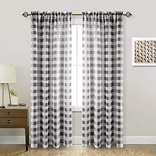 Hiasan Buffalo Plaid Sheer Curtains for Living Room - Faux Linen Voile Checkered Window Curtains for | Amazon (US)