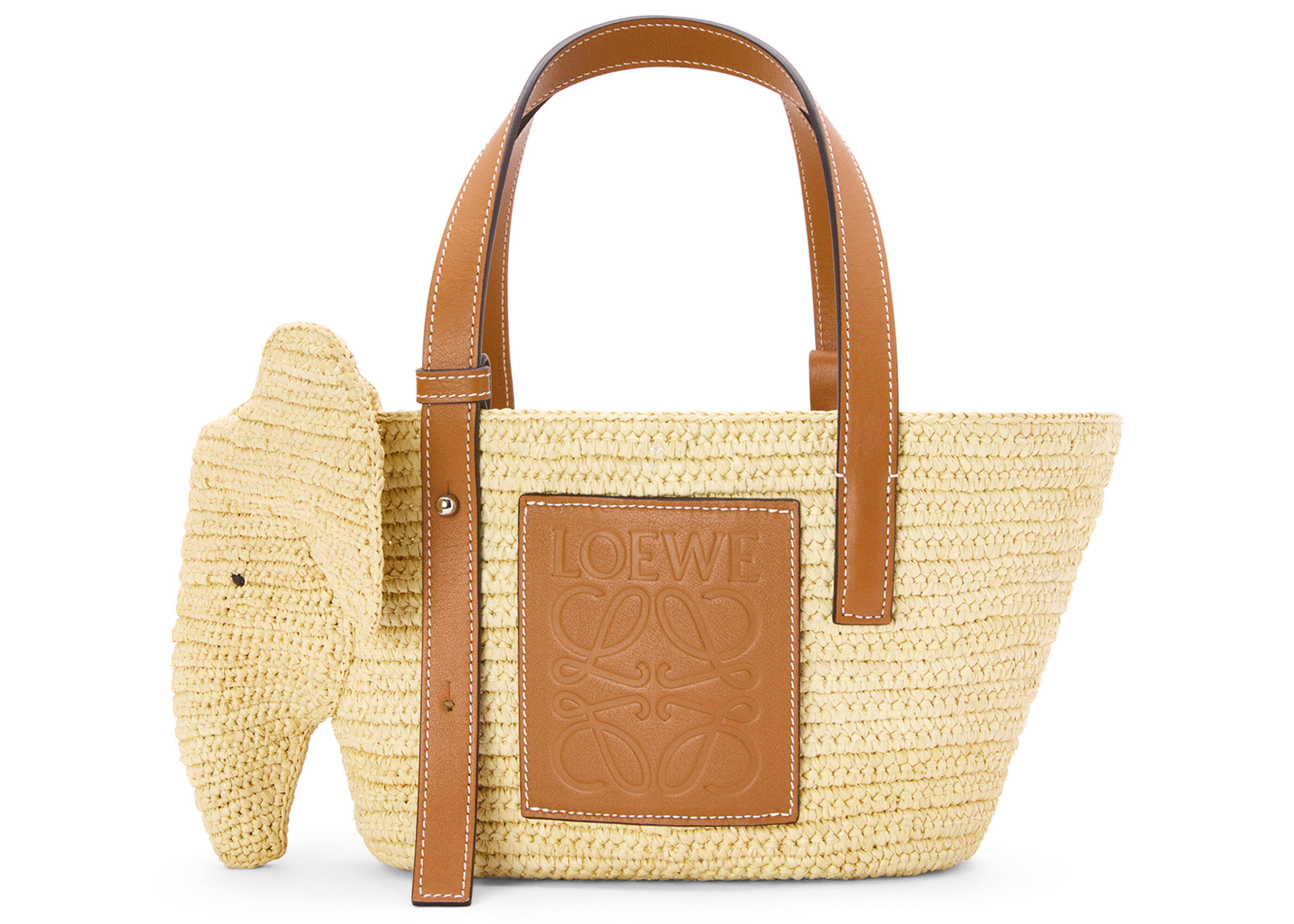 LOEWE Elephant Basket Bag in Raffia And Calfskin Small Natural/Tan | StockX