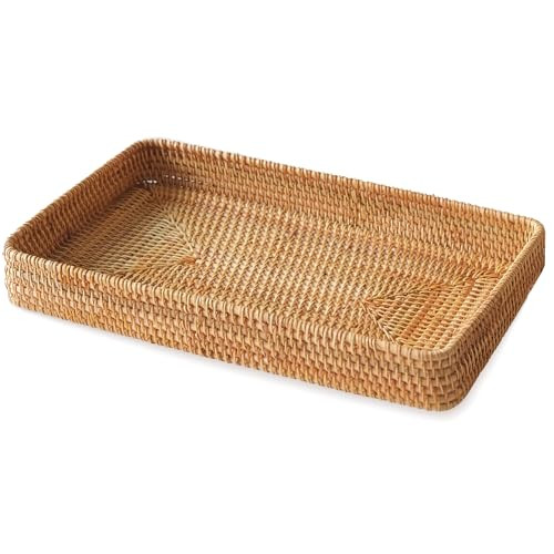 Wicker Storage Basket, Rattan Tray Rectangular Basket for Bathroom Living Room, Decorative Serving Tray Woven Tray Wicker Baskets for Organizing, Woven Baskets Seagrass Tray for Storage Home Decro L | Amazon (US)