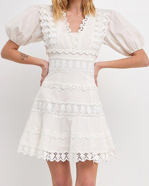 Endless Rose Plunging Lace Trim Mini Dress | Express