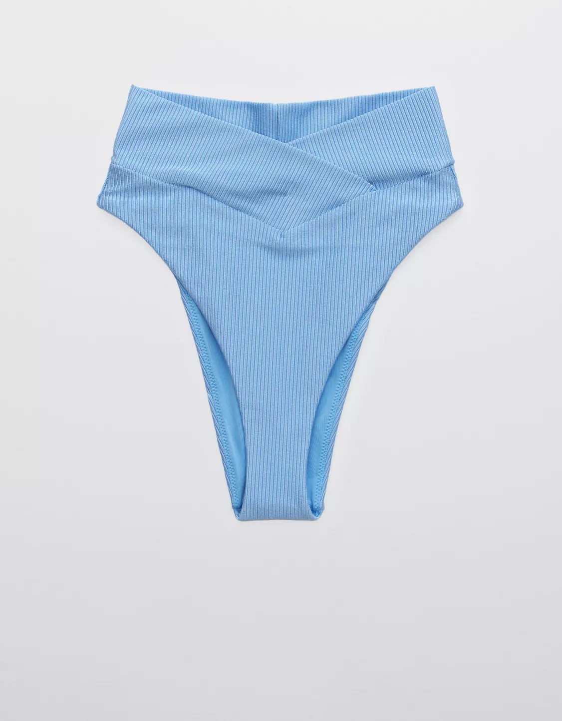 Aerie Ribbed Shine Crossover High Cut Cheeky Bikini Bottom | American Eagle Outfitters (US & CA)