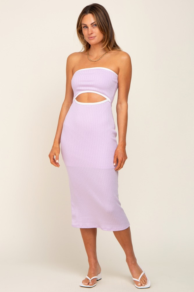 Lavender Pointelle Knit Strapless Midi Dress | PinkBlush Maternity
