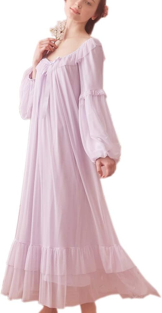 Women's Vintage Victorian Nightgown Long Sleeve Sheer Sleepwear Pajamas Nightwear Lounge Dress | Amazon (US)