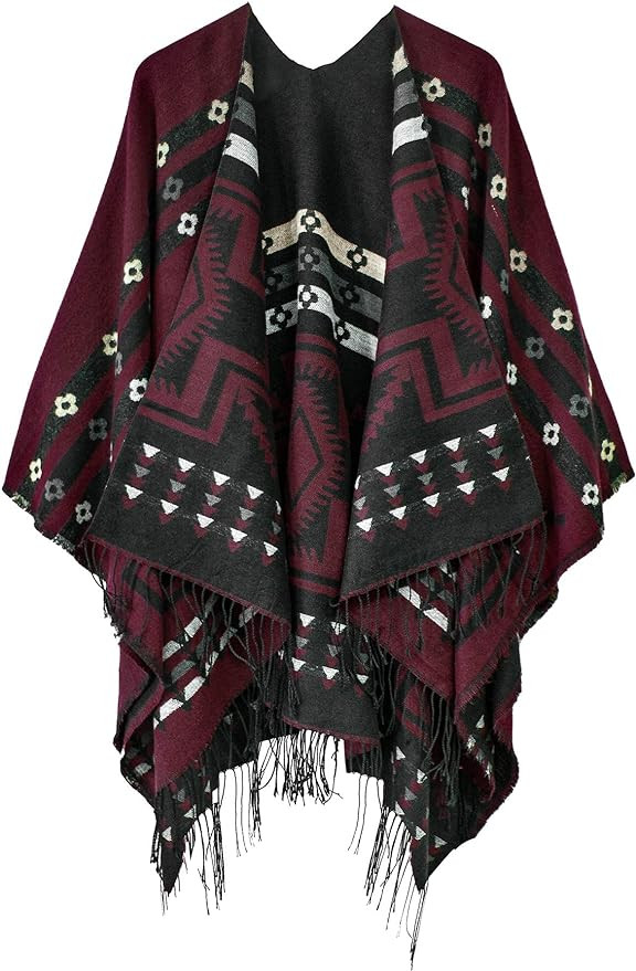 Urban CoCo Women's Printed Tassel Open front Poncho Cape Cardigan Wrap Shawl | Amazon (US)