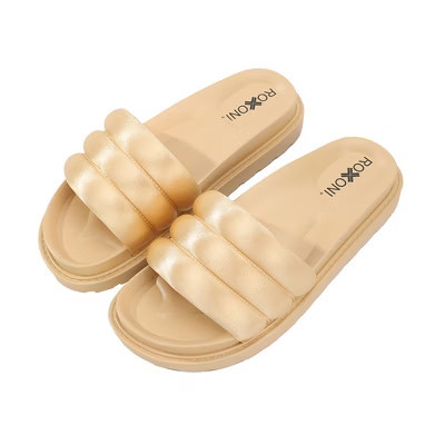 Roxoni Women's Padded Strap Slide Sandals – Stylish Double-Band Open Toe Sandals with Cushioned Footbed-Sunny Yellow 10 | Target