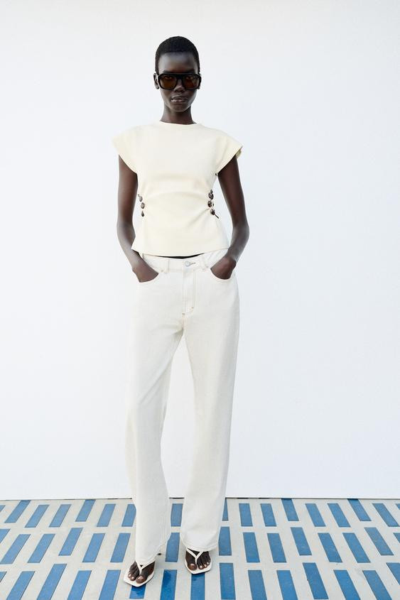 Zara - Cut Out Beaded Knit Top - Champagne - L - Woman | Zara US