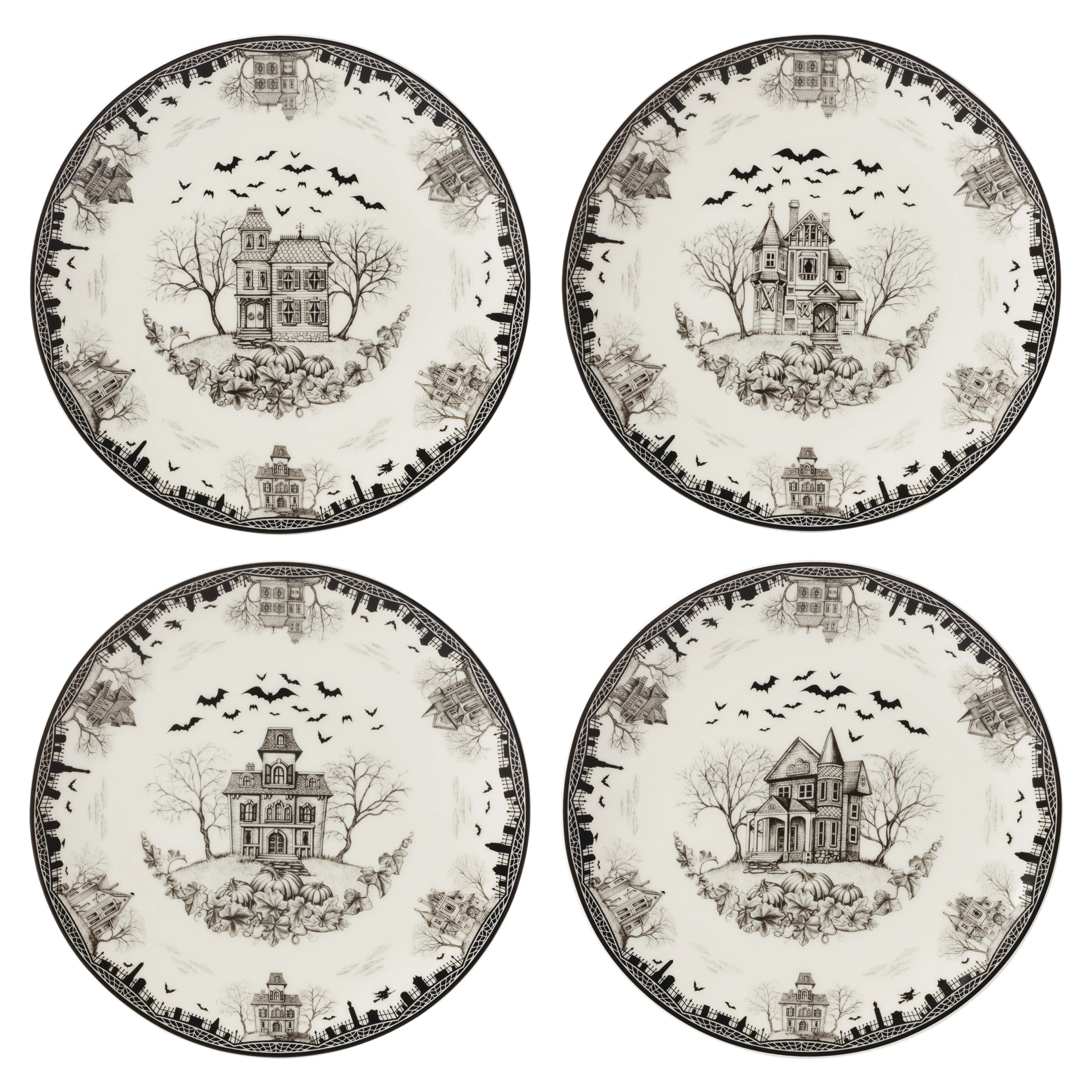 Haunted Village Accent Plates, Set Of 4, Assorted, Service For 4 | Wayfair North America