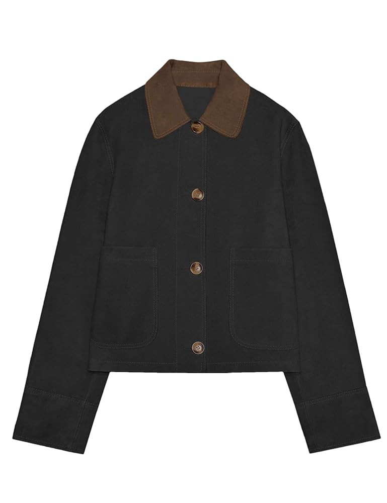 Mingzhu Women's Fall Faux Suede Contrasting Lapel Collar Jacket Long Sleeve Vintage Button Down S... | Amazon (US)