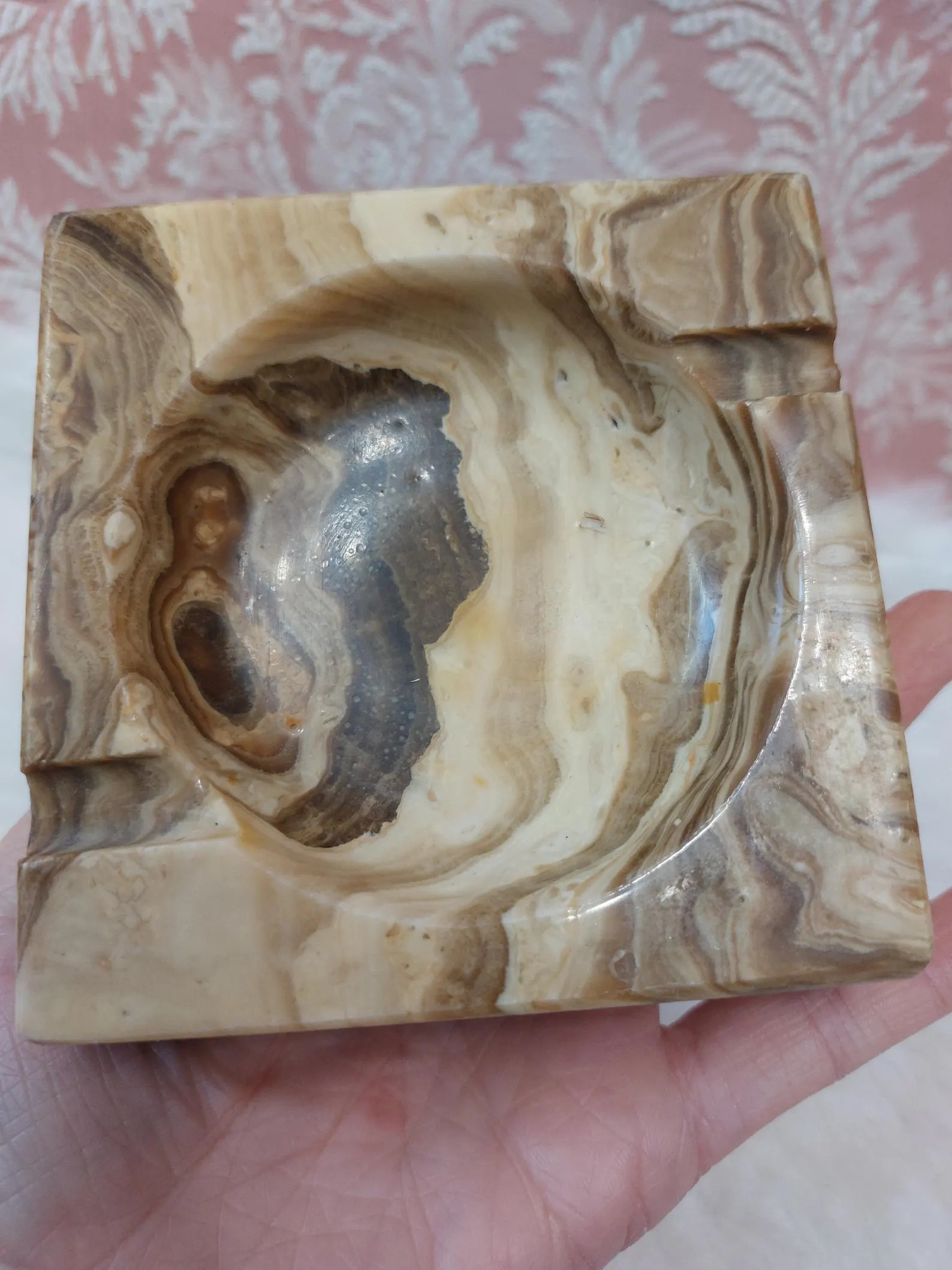 Vintage 70s Beige, Black and Brown Marble Ashtray | Etsy (Global)