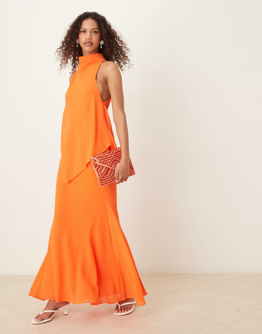ASOS DESIGN chiffon high neck double layer maxi dress in tangerine-Orange | ASOS (Global)