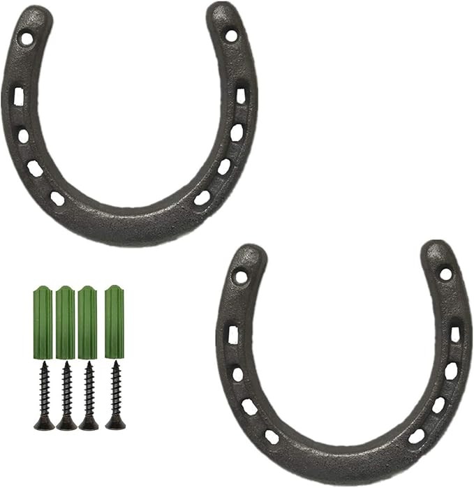 Cast Iron Horseshoe Wall Decor, Medium Horseshoe Sturdy Cast Iron 5 Holes On Each Side for Indoor... | Amazon (US)