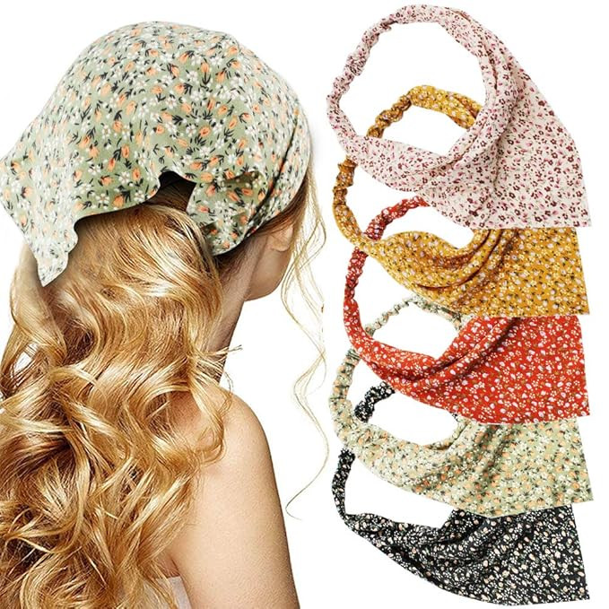 TOBATOBA Floral Hair Scarf Headband 5 Pcs Hair Bandanas Chiffon Boho Headbands for Women Elastic ... | Amazon (US)