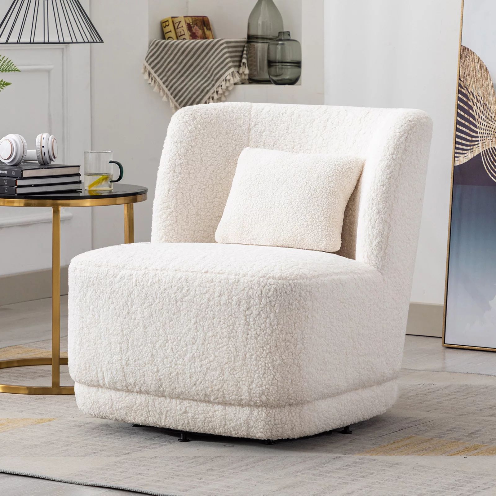 BFZ Swivel Accent Chair Fabric, Round Barrel Club Chair For Living Room,   White chair，Faux fu... | Walmart (US)