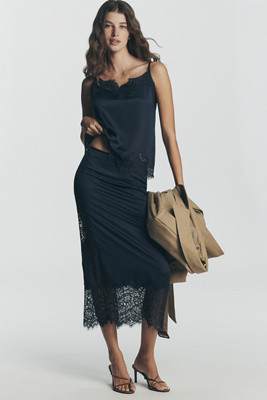 Bl-nk Cinzia Laced Satin Midi Skirt | Anthropologie (US)