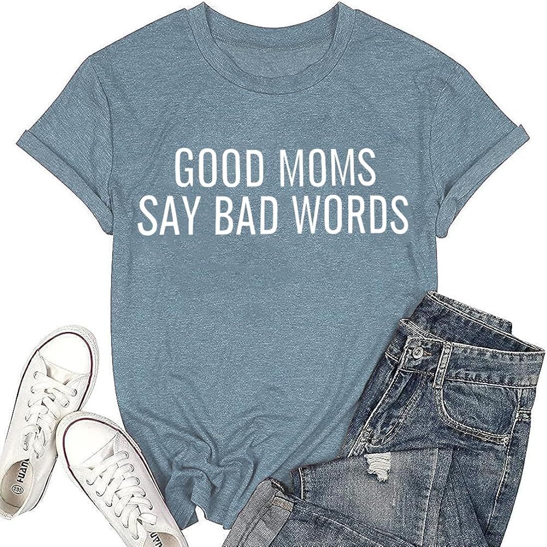 Graphic Tees for Women Good Moms Say Bad Words T Shirt Mom Life Funny Sayings Letter Print Short ... | Amazon (US)