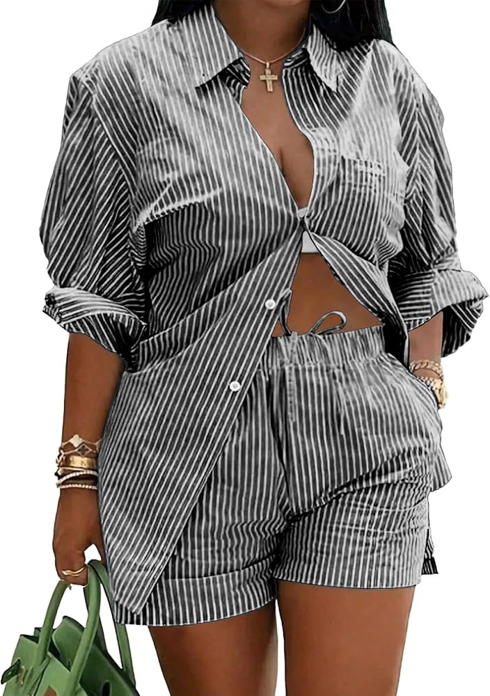 Ulovmi 2 Piece Sets For Women Summer Striped | Amazon (US)
