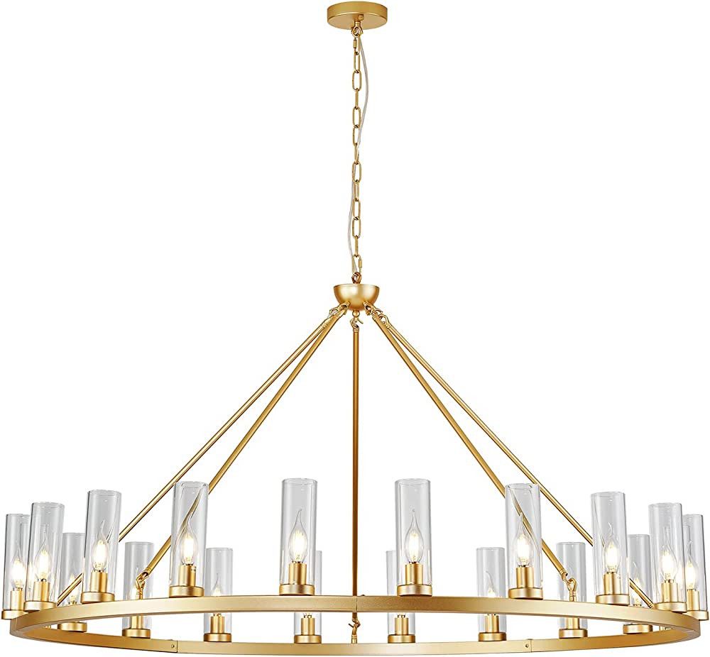 Uboxin D52 Large Gold Wagon Wheel Chandelier 20 Light with Clean Glass, Farmhouse Vintage Industrial | Amazon (US)