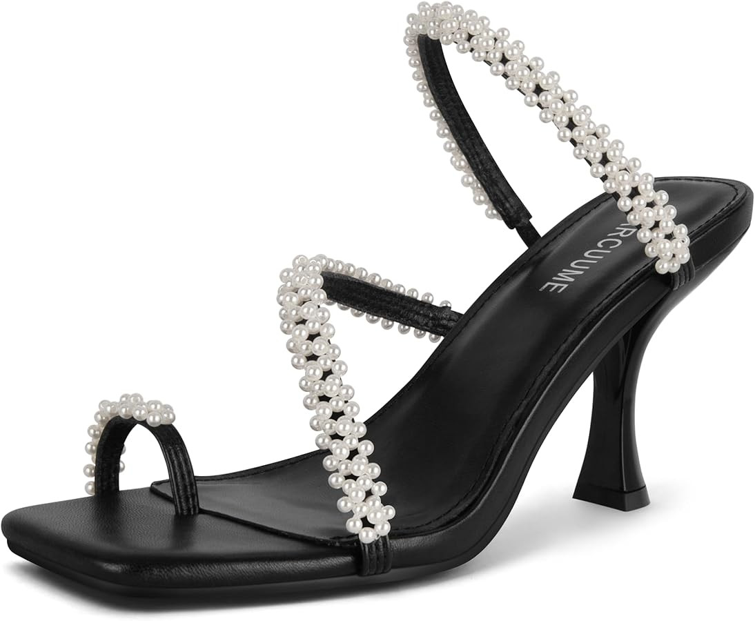 Carcuume Women's Square Toe Heeled Sandals Strappy Kitten Heels | Amazon (US)